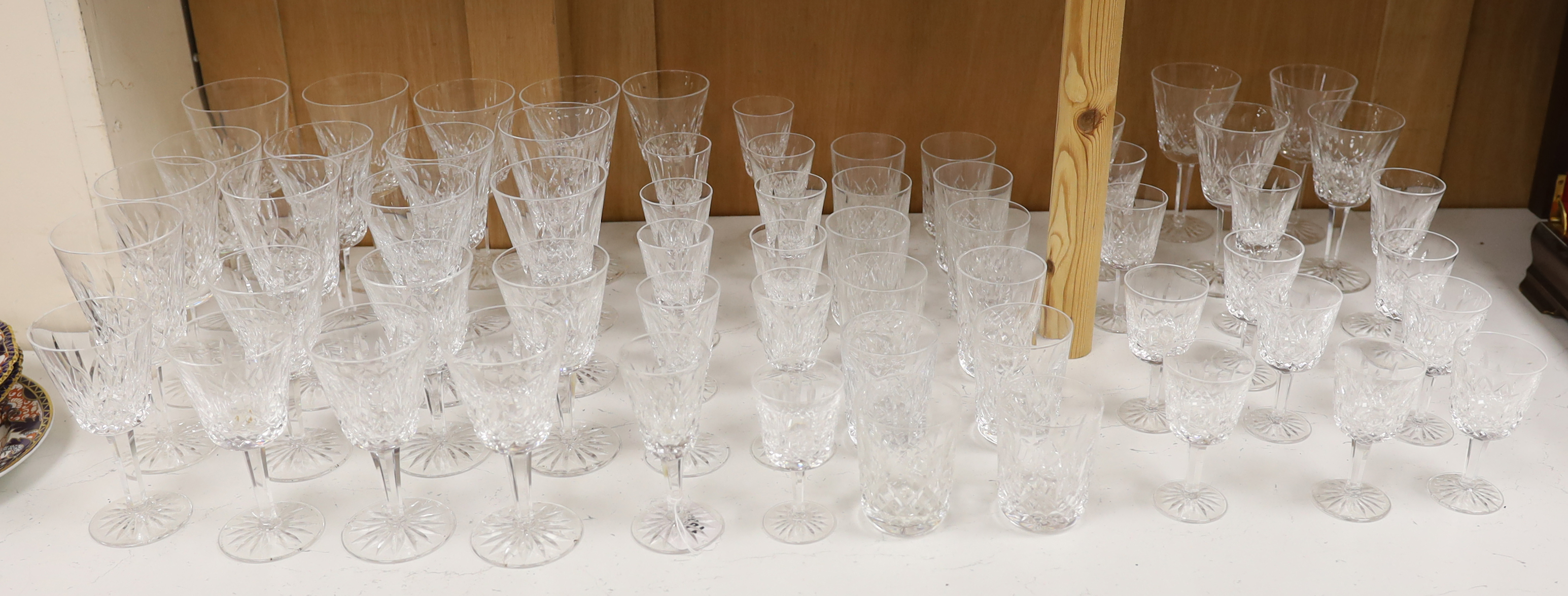 A suite of Waterford glassware for twelve including red wine, white wine and tumbler glasses, largest 17cm high